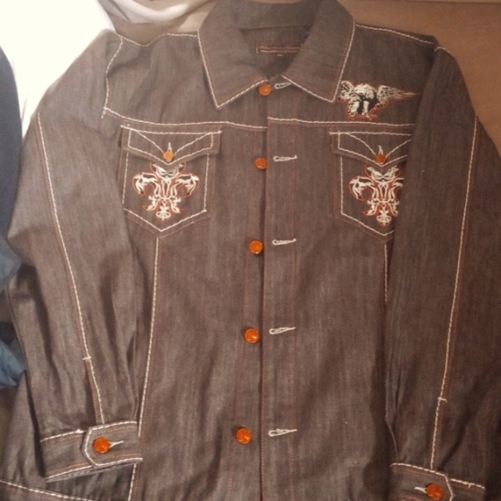 KNOCKOUT JEANS Denim Jacket Brown Embroidered NWT Men’s Big & Tall size …